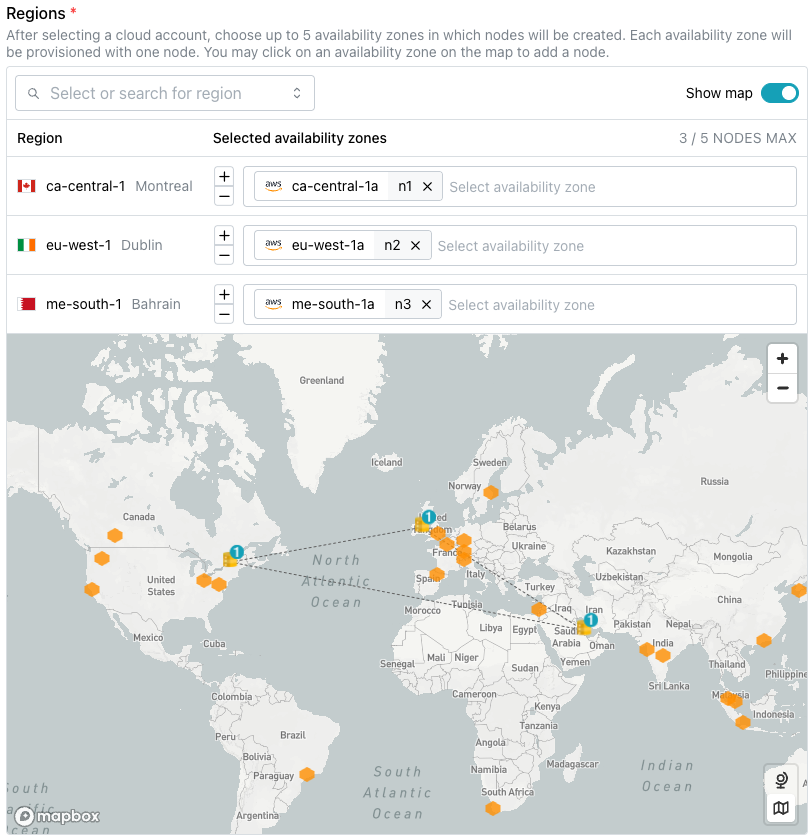 Select the regions for deployment