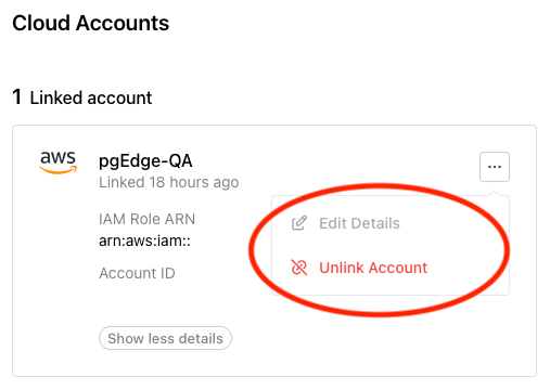 Deleting an account link